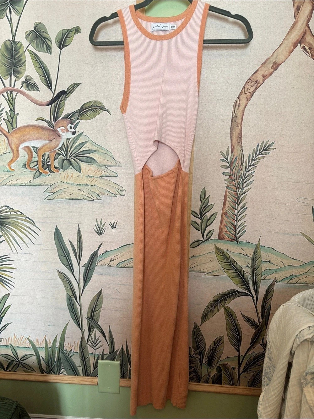 petal + pup Sofi Cutout Sleeveless Rib Midi Dress Pink & Orange Small/Medium